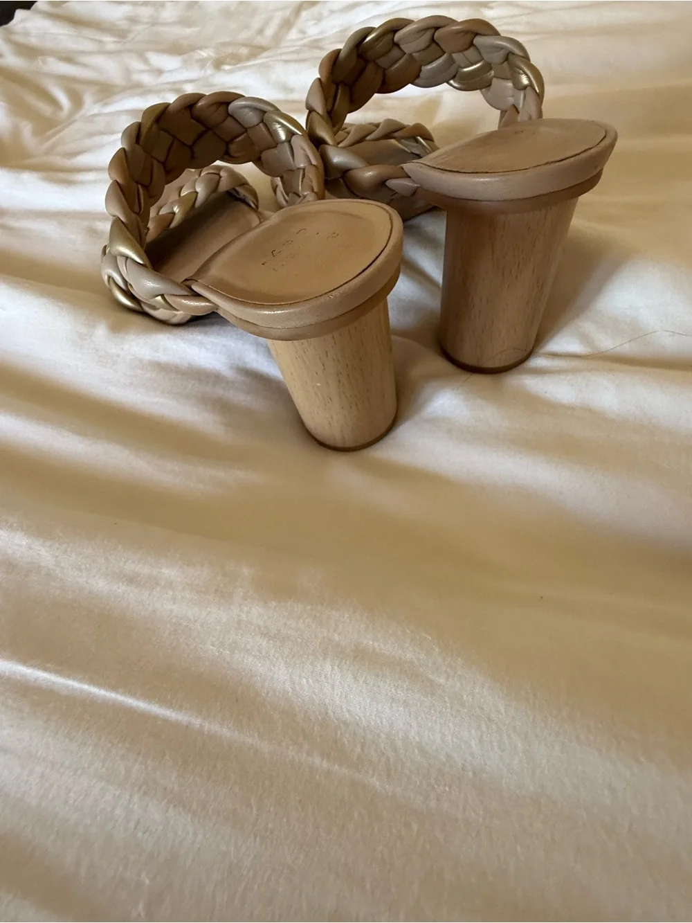 Braided Double-Strap Heeled Sandals - Taupe